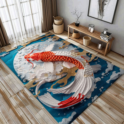 Eye-Catching Koi Fish Area Rug to Beautify Your Living Room or Bedroom - Perfect for Koi Fish Lovers, Koi Rugs, Koi Fish Rug Carpet for Koi Lovers Size 5x8, 4x6, 3x5, 2x3 FT Koi 80