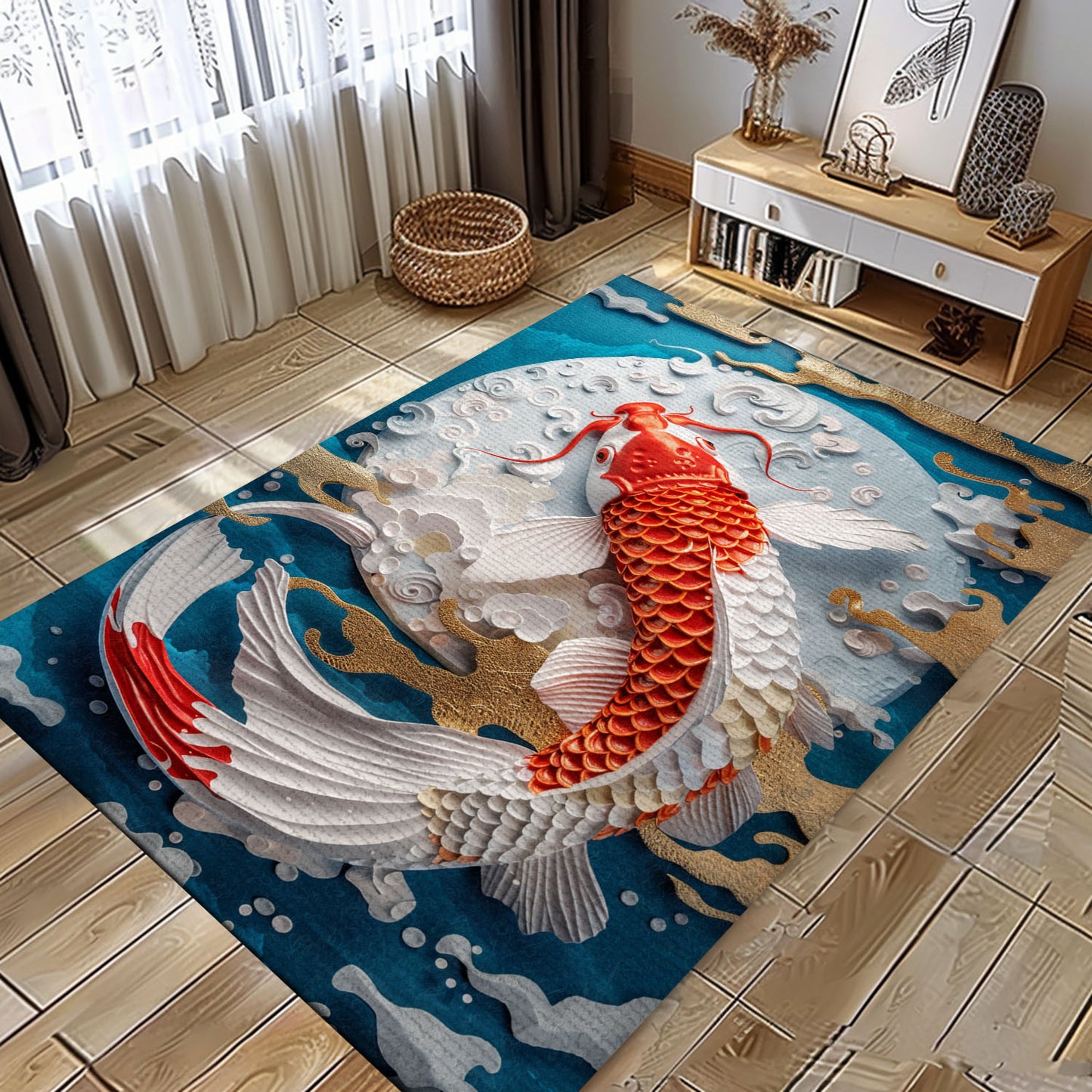 Eye-Catching Koi Fish Area Rug to Beautify Your Living Room or Bedroom - Perfect for Koi Fish Lovers, Koi Rugs, Koi Fish Rug Carpet for Koi Lovers Size 5x8, 4x6, 3x5, 2x3 FT Koi 80