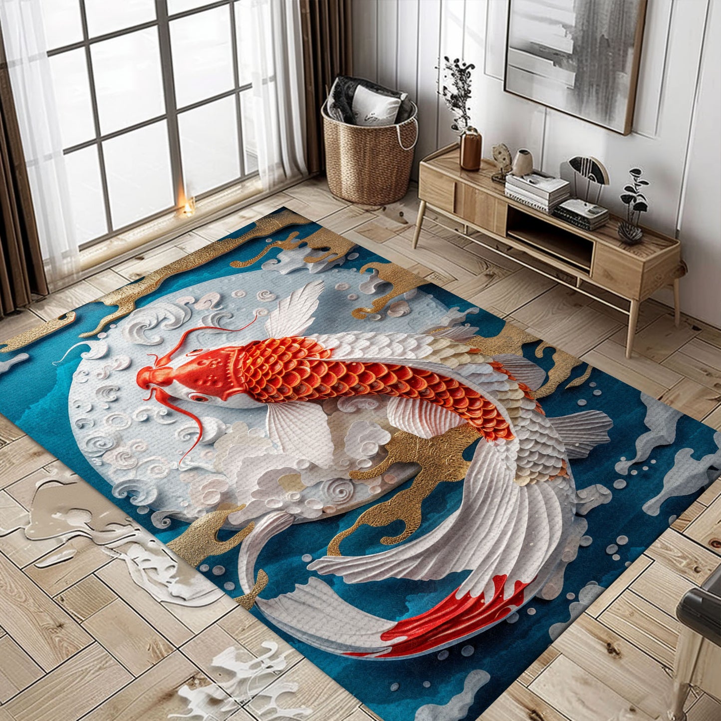 Eye-Catching Koi Fish Area Rug to Beautify Your Living Room or Bedroom - Perfect for Koi Fish Lovers, Koi Rugs, Koi Fish Rug Carpet for Koi Lovers Size 5x8, 4x6, 3x5, 2x3 FT Koi 80