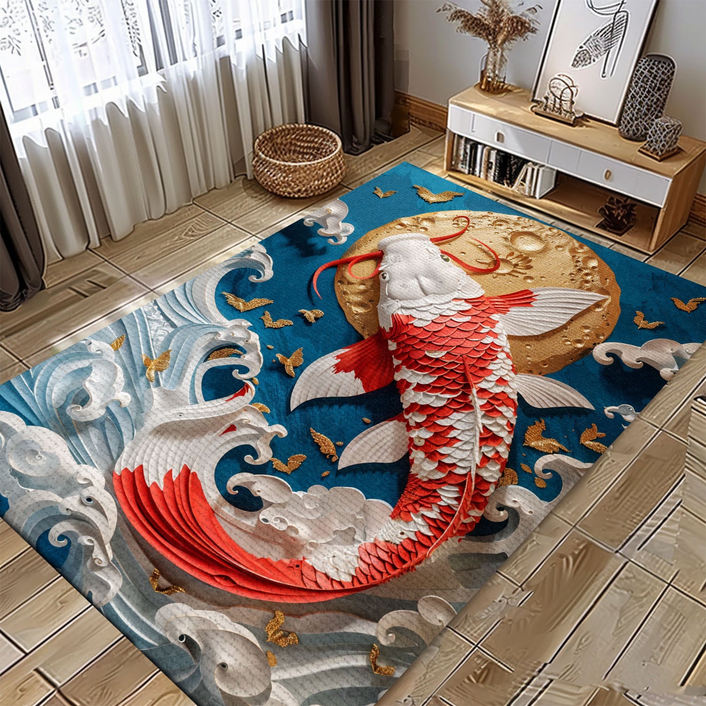 Luxurious Koi Fish Area Rug for Bedroom or Living Room - Excellent Gift for Koi Fish Admirers, Koi Rugs, Koi Fish Rug Carpet for Koi Lovers Size 5x8, 4x6, 3x5, 2x3 FT Koi 79