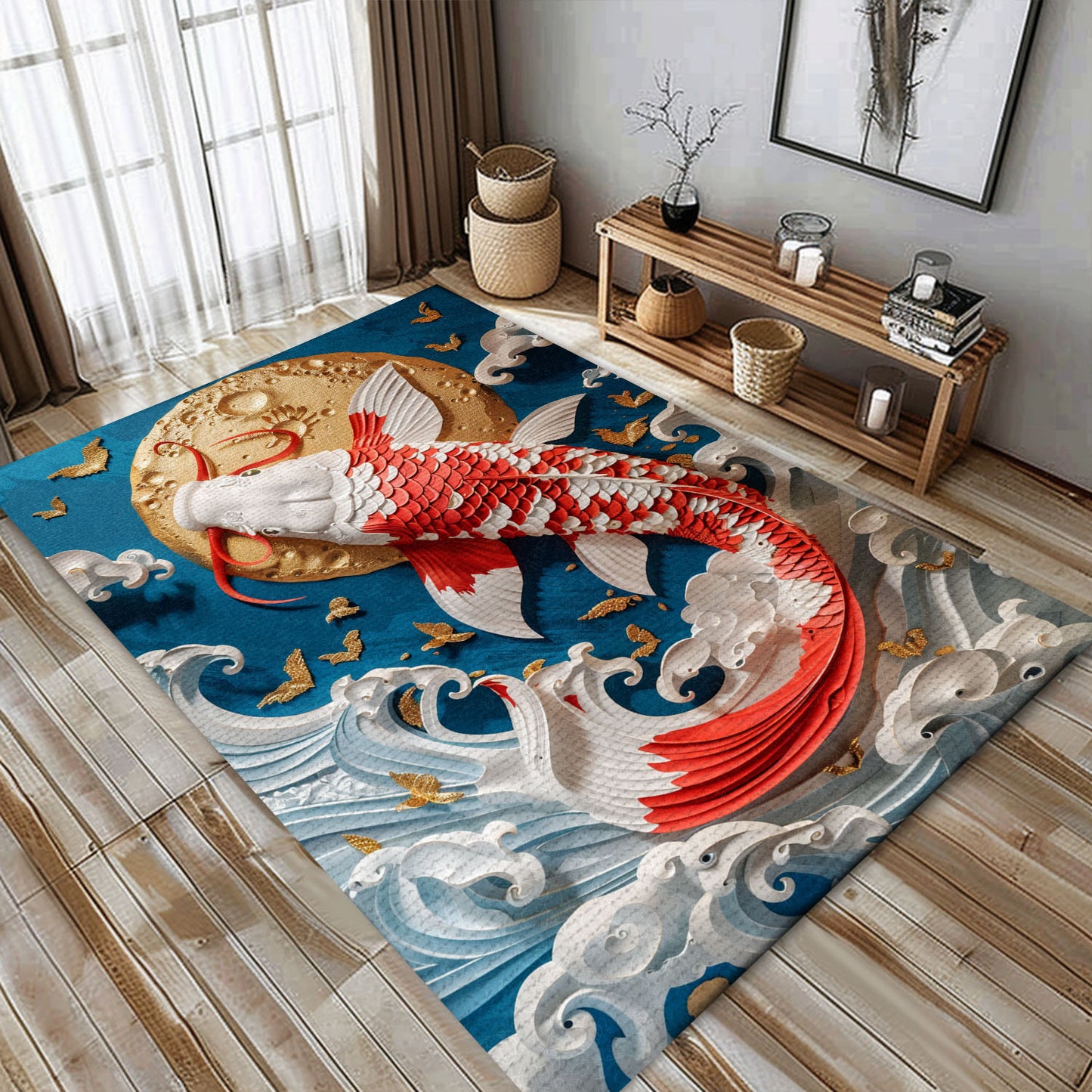 Luxurious Koi Fish Area Rug for Bedroom or Living Room - Excellent Gift for Koi Fish Admirers, Koi Rugs, Koi Fish Rug Carpet for Koi Lovers Size 5x8, 4x6, 3x5, 2x3 FT Koi 79