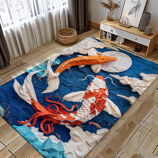 Koi Fish Area Rug for Home Decor in Living Room or Bedroom - Ideal for Koi Fish Enthusiasts, Koi Rugs, Koi Fish Rug Carpet for Koi Lovers Size 5x8, 4x6, 3x5, 2x3 FT Koi 78