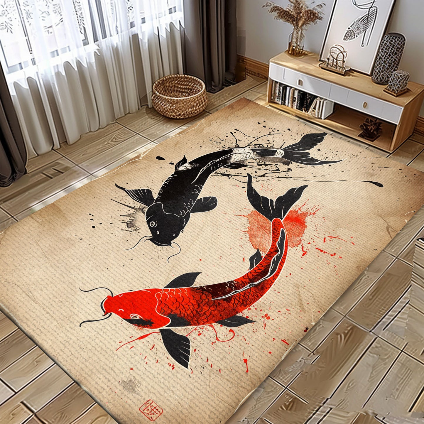 Premium Koi Fish Area Rug for Bedrooms – Perfect for Creating a Calming and Elegant Ambiance, Koi Rugs, Koi Fish Rug Carpet for Koi Lovers Size 5x8, 4x6, 3x5, 2x3 FT Koi 87