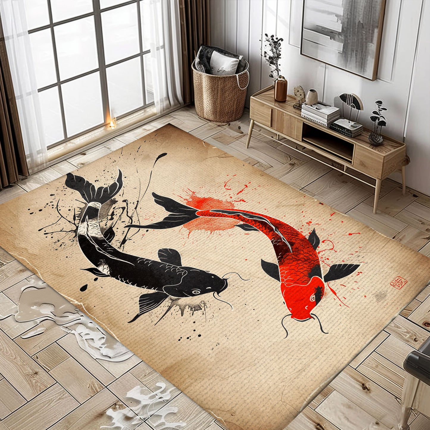 Premium Koi Fish Area Rug for Bedrooms – Perfect for Creating a Calming and Elegant Ambiance, Koi Rugs, Koi Fish Rug Carpet for Koi Lovers Size 5x8, 4x6, 3x5, 2x3 FT Koi 87