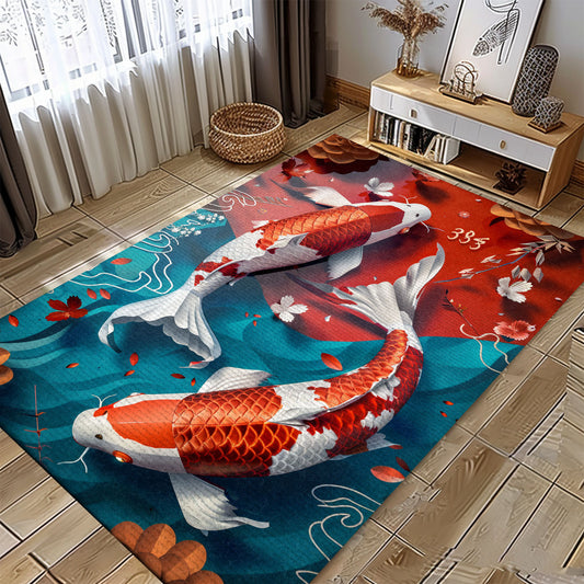 Stylish Koi Fish Area Rug for Home Decor in Living Room or Bedroom - A Unique Gift for Koi Fish Fans, Koi Rugs, Koi Fish Rug Carpet for Koi Lovers Size 5x8, 4x6, 3x5, 2x3 FT Koi 75