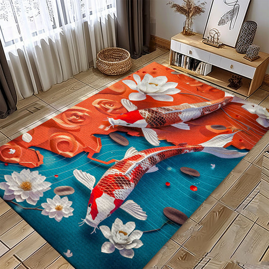 Charming Koi Fish Area Rug to Enhance Your Living Room or Bedroom - Perfect for Koi Fish Admirers, Koi Rugs, Koi Fish Rug Carpet for Koi Lovers Size 5x8, 4x6, 3x5, 2x3 FT Koi 74