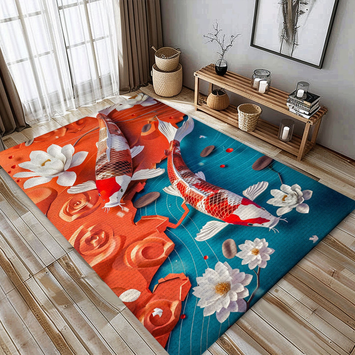 Charming Koi Fish Area Rug to Enhance Your Living Room or Bedroom - Perfect for Koi Fish Admirers, Koi Rugs, Koi Fish Rug Carpet for Koi Lovers Size 5x8, 4x6, 3x5, 2x3 FT Koi 74