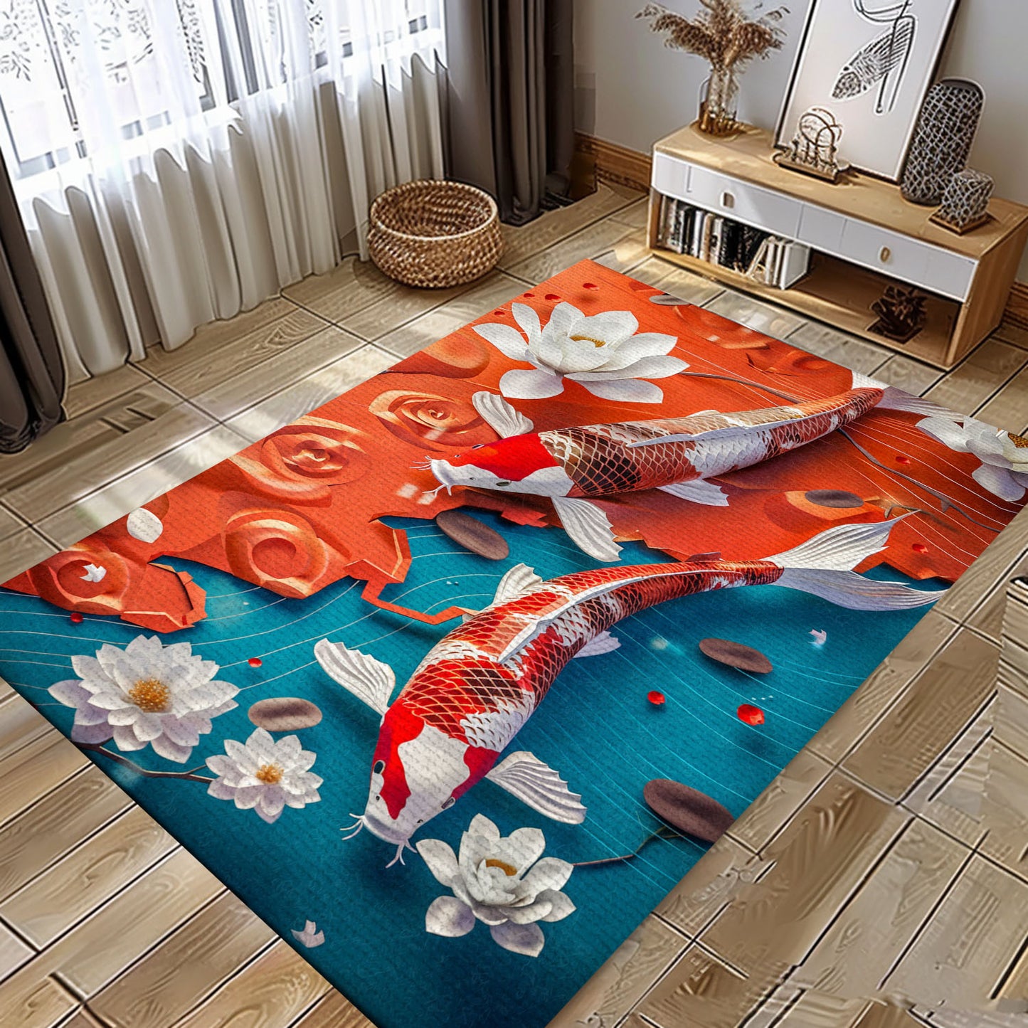 Charming Koi Fish Area Rug to Enhance Your Living Room or Bedroom - Perfect for Koi Fish Admirers, Koi Rugs, Koi Fish Rug Carpet for Koi Lovers Size 5x8, 4x6, 3x5, 2x3 FT Koi 74