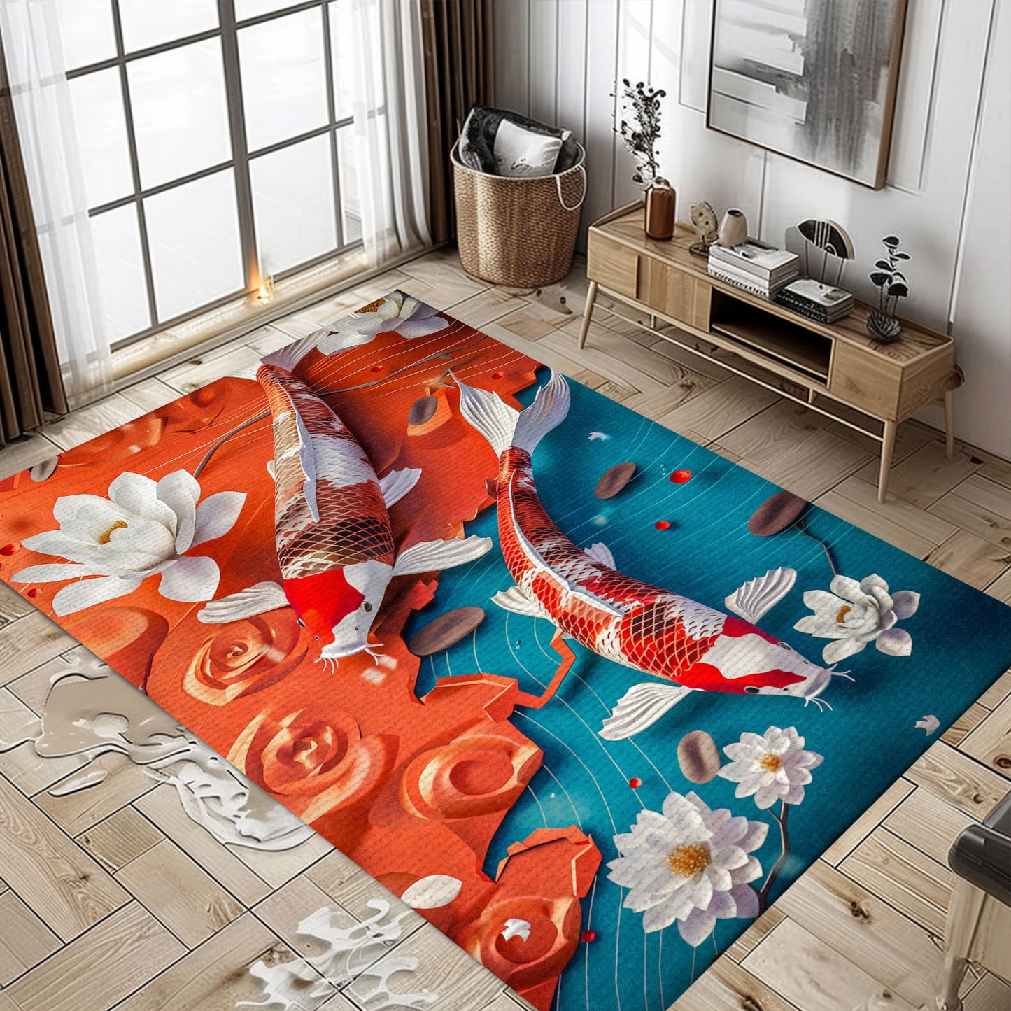 Charming Koi Fish Area Rug to Enhance Your Living Room or Bedroom - Perfect for Koi Fish Admirers, Koi Rugs, Koi Fish Rug Carpet for Koi Lovers Size 5x8, 4x6, 3x5, 2x3 FT Koi 74