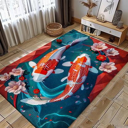 Beautiful Koi Fish Area Rug for Your Living Room or Bedroom - An Excellent Gift for Koi Fish Enthusiasts, Koi Rugs, Koi Fish Rug Carpet for Koi Lovers Size 5x8, 4x6, 3x5, 2x3 FT Koi 73