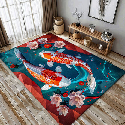 Beautiful Koi Fish Area Rug for Your Living Room or Bedroom - An Excellent Gift for Koi Fish Enthusiasts, Koi Rugs, Koi Fish Rug Carpet for Koi Lovers Size 5x8, 4x6, 3x5, 2x3 FT Koi 73