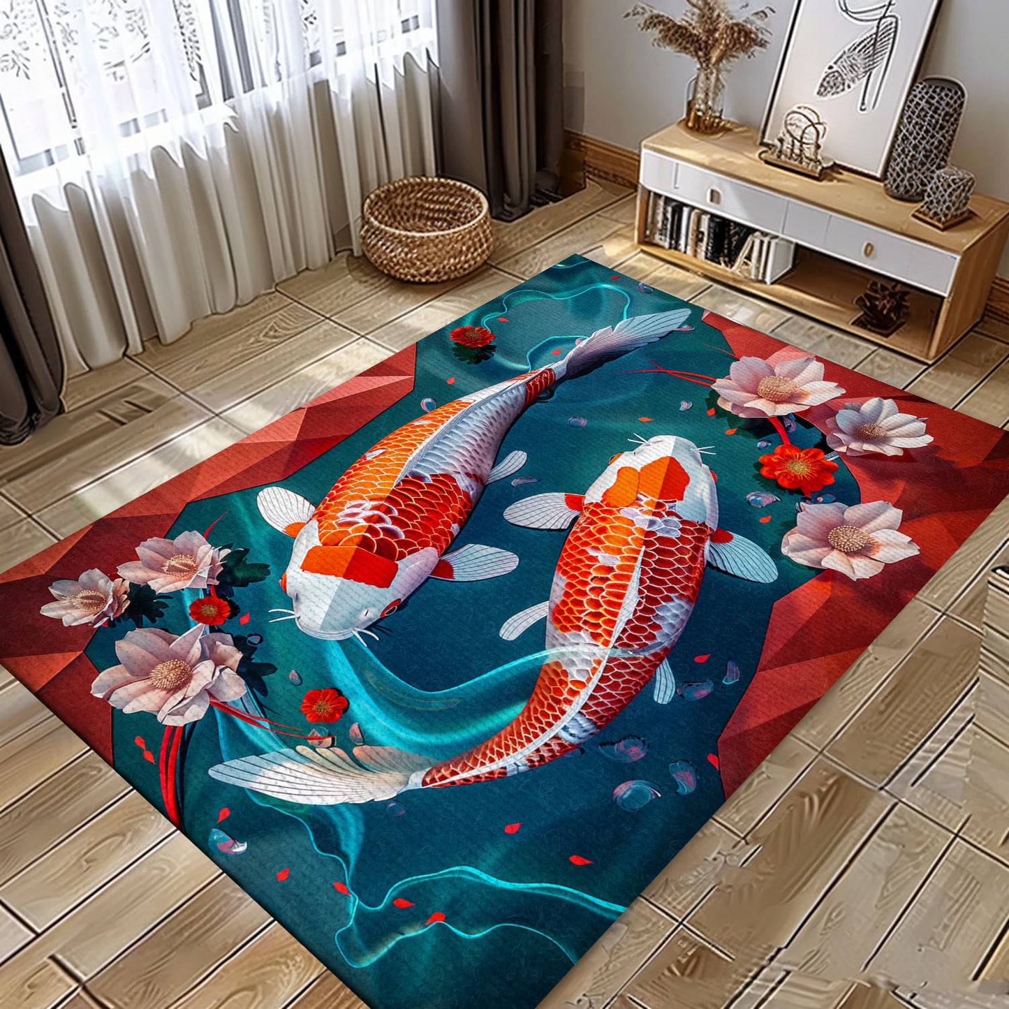 Beautiful Koi Fish Area Rug for Your Living Room or Bedroom - An Excellent Gift for Koi Fish Enthusiasts, Koi Rugs, Koi Fish Rug Carpet for Koi Lovers Size 5x8, 4x6, 3x5, 2x3 FT Koi 73