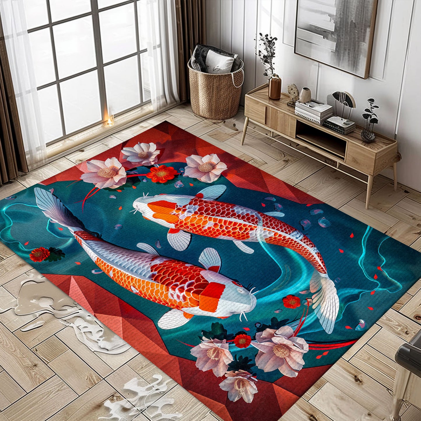 Beautiful Koi Fish Area Rug for Your Living Room or Bedroom - An Excellent Gift for Koi Fish Enthusiasts, Koi Rugs, Koi Fish Rug Carpet for Koi Lovers Size 5x8, 4x6, 3x5, 2x3 FT Koi 73