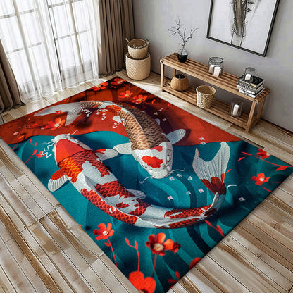 Koi Fish Area Rug for Bedroom or Living Room - Ideal Present for Koi Fish Lovers, Koi Rugs, Koi Fish Rug Carpet for Koi Lovers Size 5x8, 4x6, 3x5, 2x3 FT Koi 72