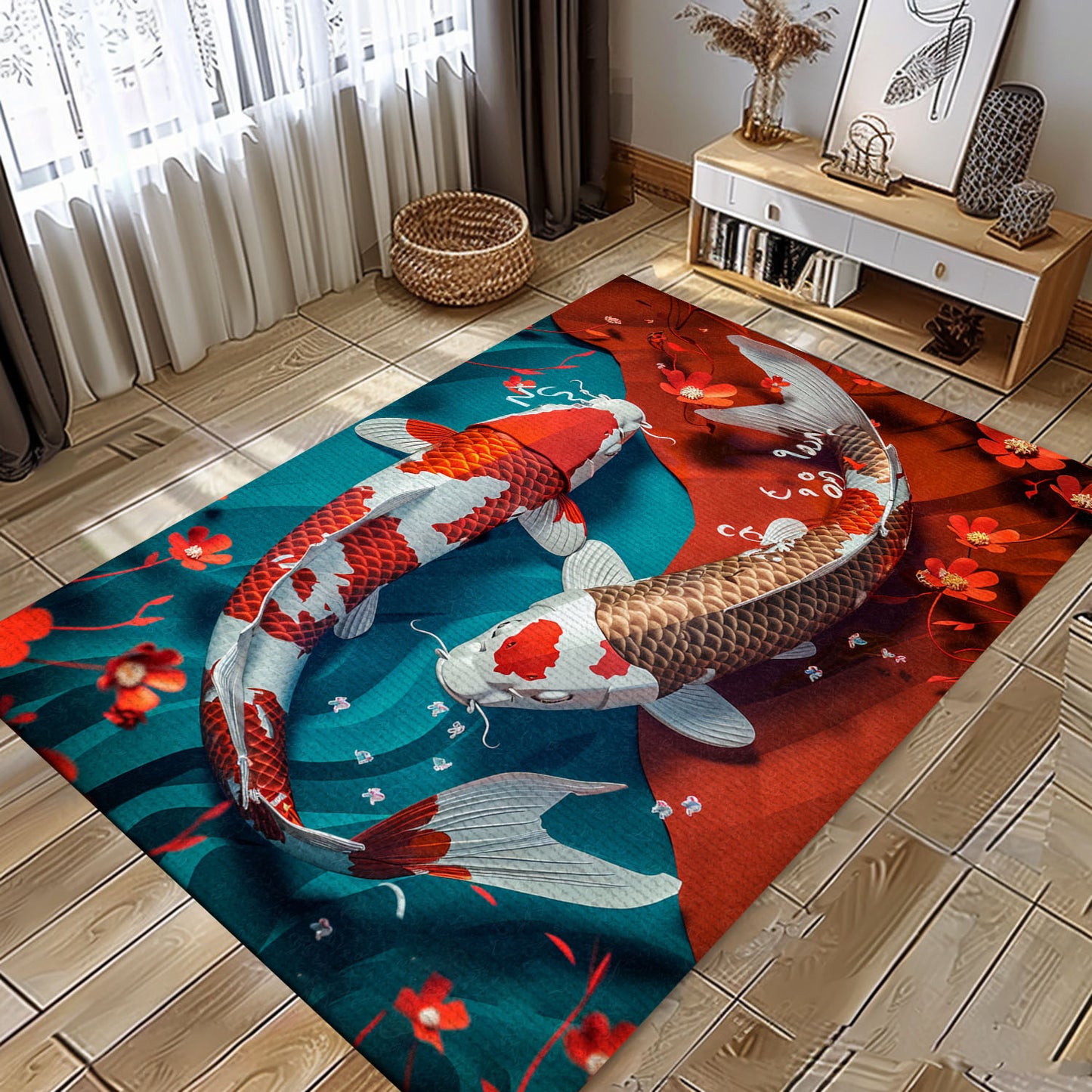 Koi Fish Area Rug for Bedroom or Living Room - Ideal Present for Koi Fish Lovers, Koi Rugs, Koi Fish Rug Carpet for Koi Lovers Size 5x8, 4x6, 3x5, 2x3 FT Koi 72