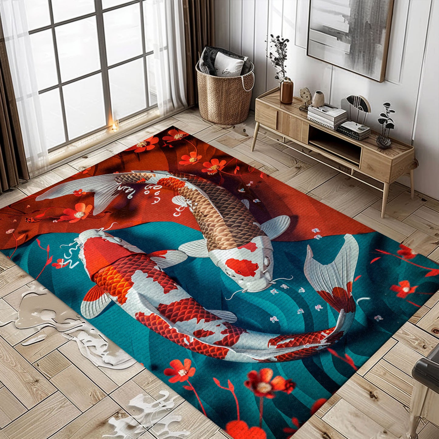 Koi Fish Area Rug for Bedroom or Living Room - Ideal Present for Koi Fish Lovers, Koi Rugs, Koi Fish Rug Carpet for Koi Lovers Size 5x8, 4x6, 3x5, 2x3 FT Koi 72