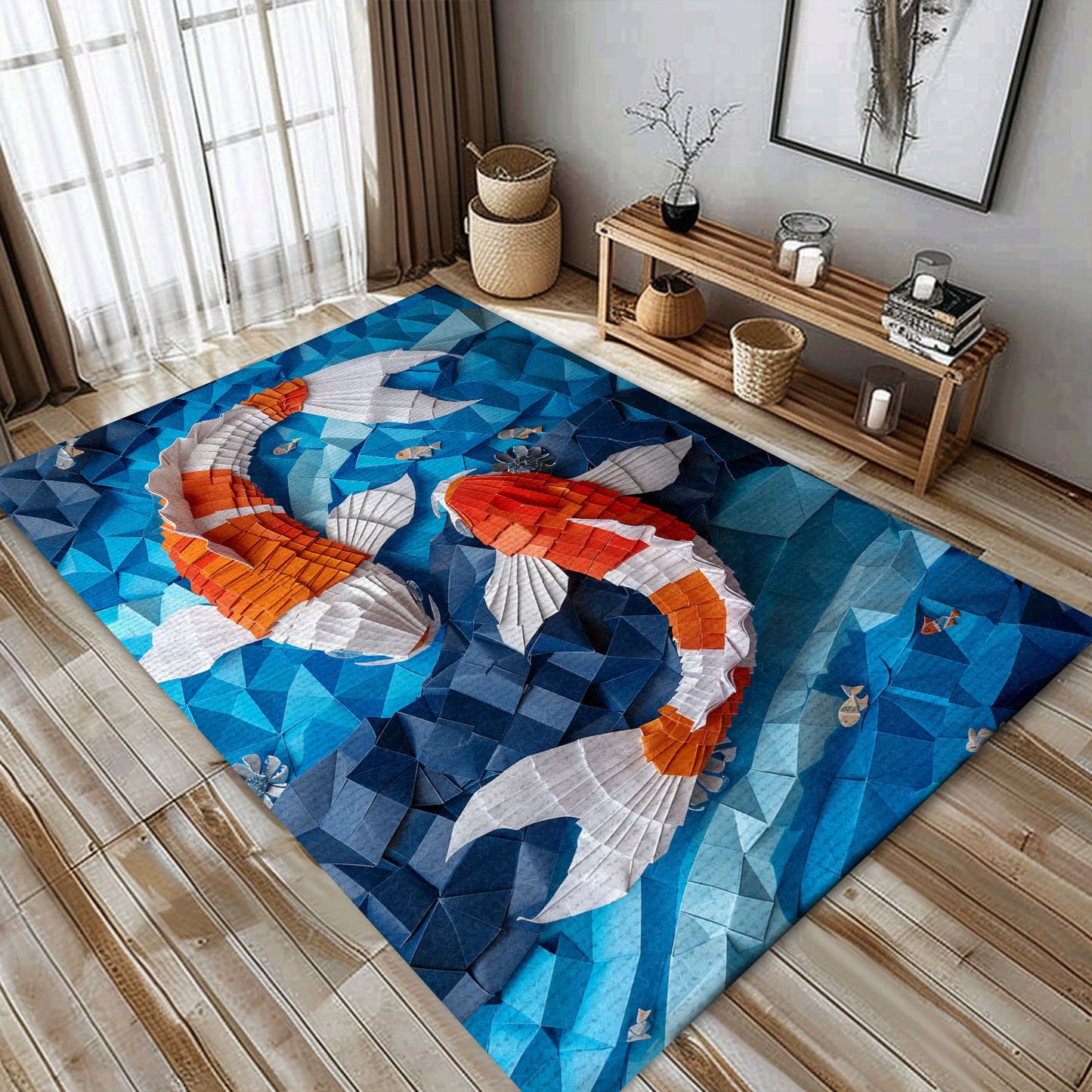 Elegant Koi Fish Area Rug for Bedrooms and Living Rooms - A Delightful Gift for Koi Fish Admirers, Koi Rugs, Koi Fish Rug Carpet for Koi Lovers Size 5x8, 4x6, 3x5, 2x3 FT Koi 69