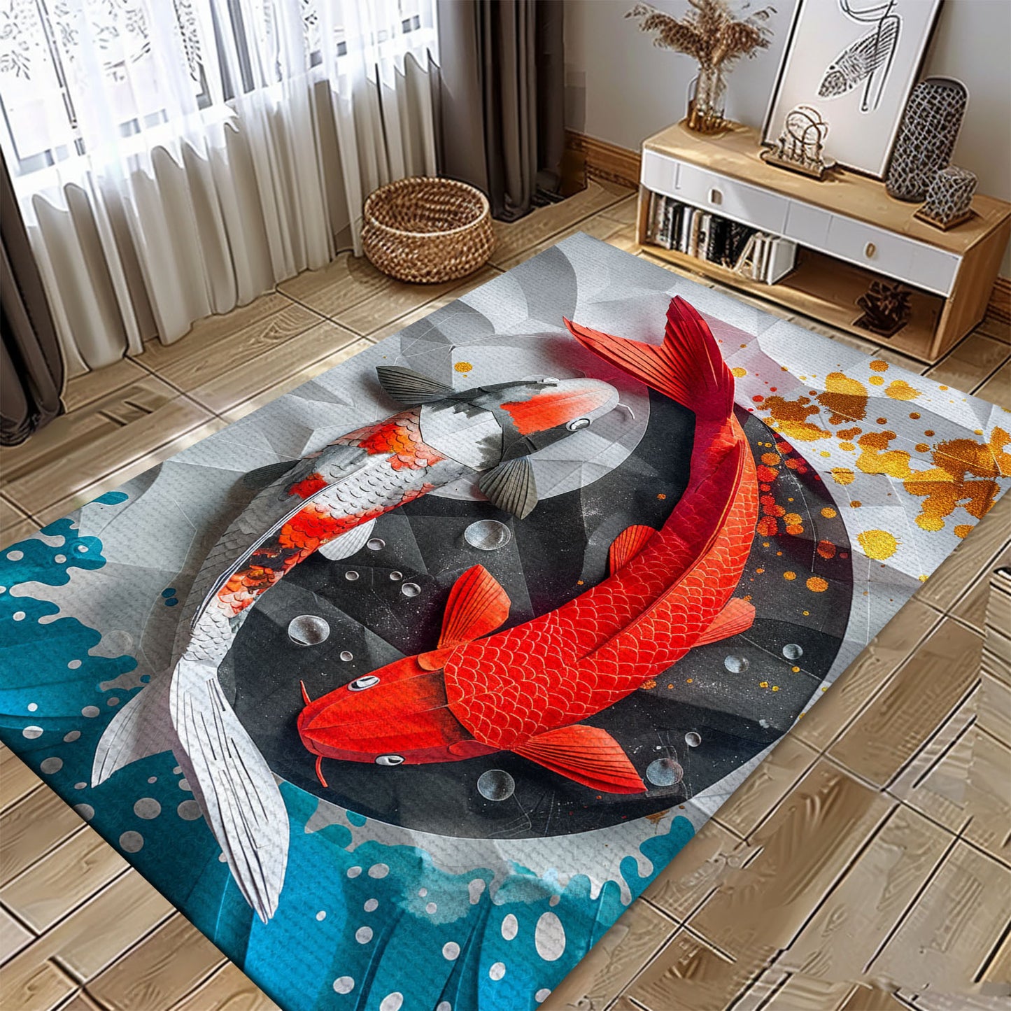 Charming Koi Fish Area Rug for Living Room or Bedroom - Unique Gift Idea for Koi Fish Enthusiasts, Koi Rugs, Koi Fish Rug Carpet for Koi Lovers Size 5x8, 4x6, 3x5, 2x3 FT Koi 67