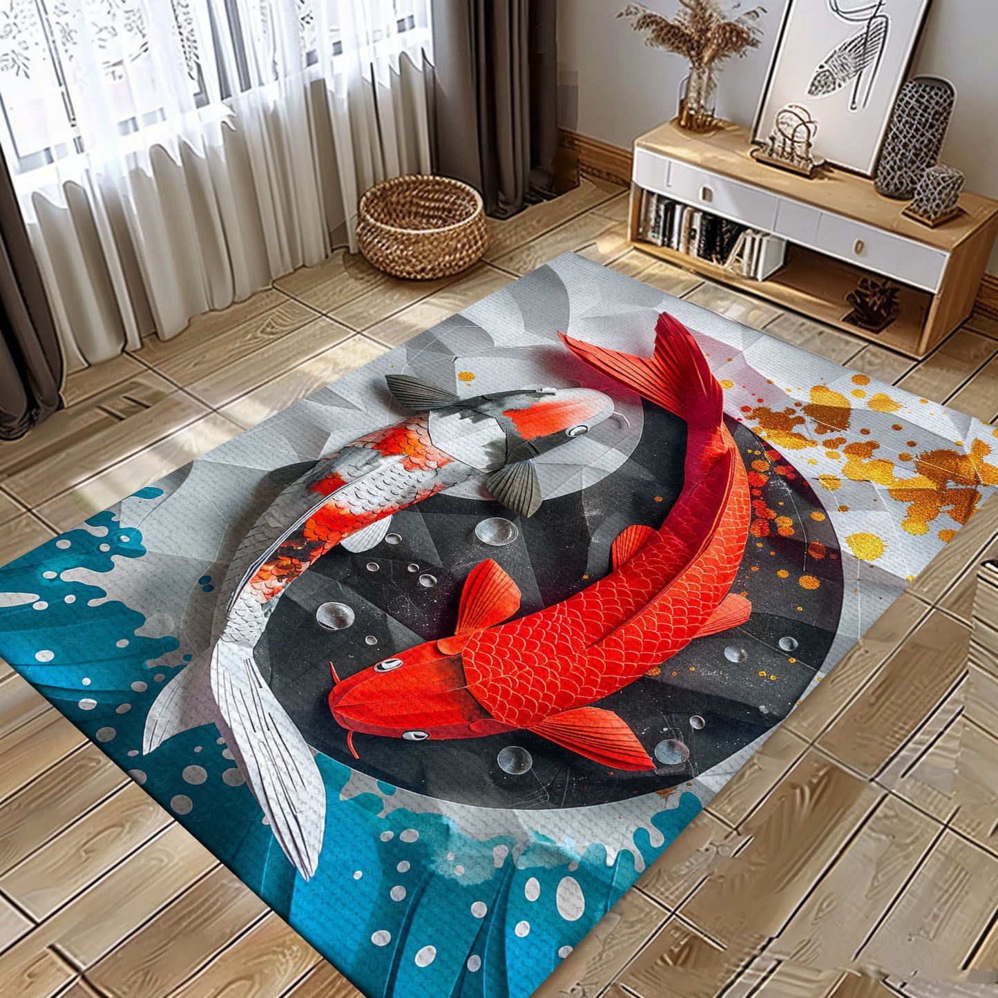 Charming Koi Fish Area Rug for Living Room or Bedroom - Unique Gift Idea for Koi Fish Enthusiasts, Koi Rugs, Koi Fish Rug Carpet for Koi Lovers Size 5x8, 4x6, 3x5, 2x3 FT Koi 67