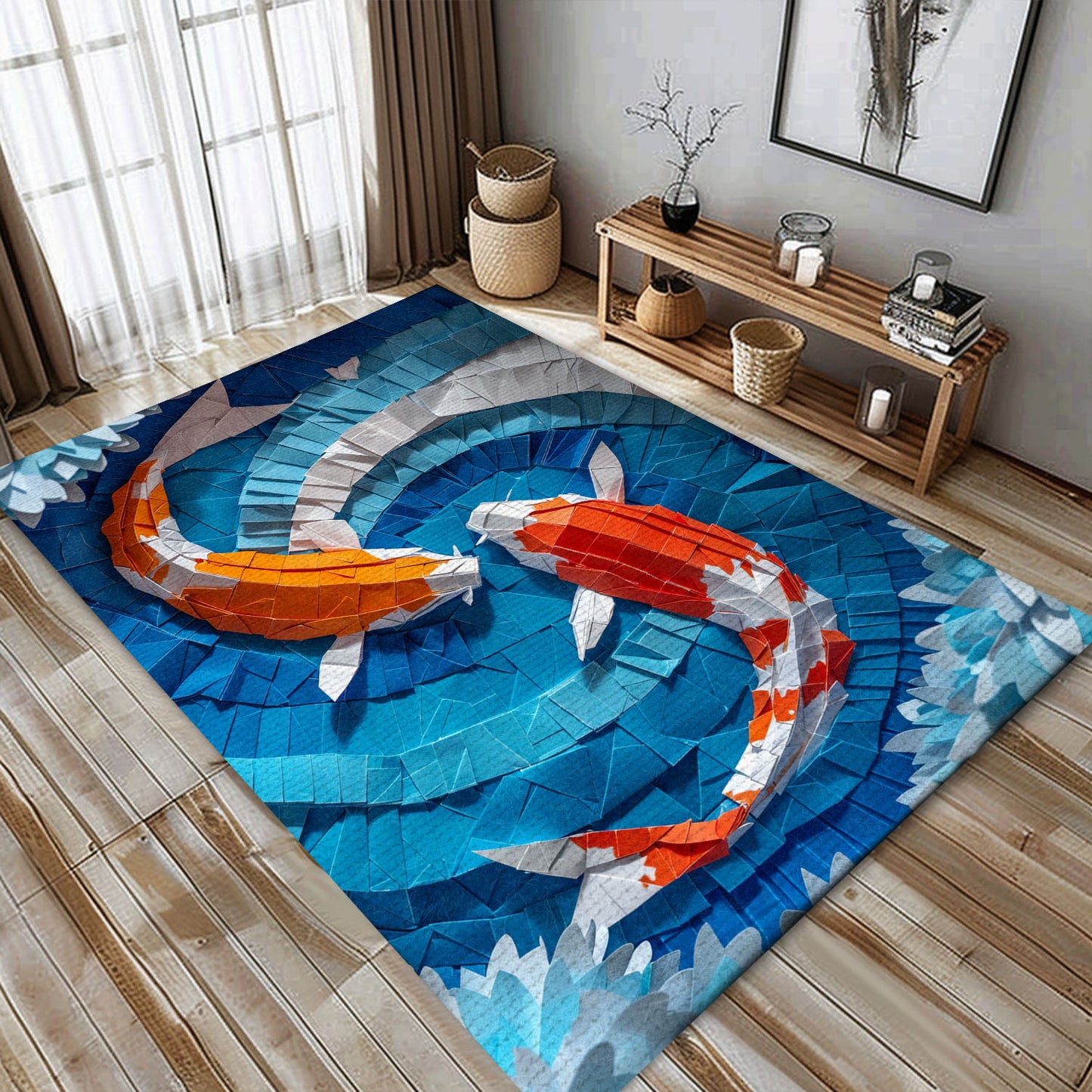 Beautiful Koi Fish Area Rug for Bedroom or Living Room - Excellent Gift for Koi Fish Lovers, Koi Rugs, Koi Fish Rug Carpet for Koi Lovers Size 5x8, 4x6, 3x5, 2x3 FT Koi 66