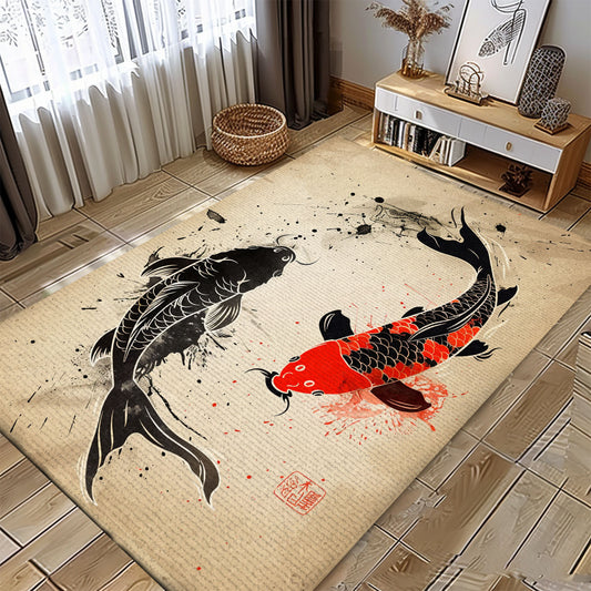 Elegant Koi Fish Area Rug for Bedrooms and Living Rooms - Thoughtful Gift for Koi Fish Enthusiasts, Koi Rugs, Koi Fish Rug Carpet for Koi Lovers Size 5x8, 4x6, 3x5, 2x3 FT Koi 76