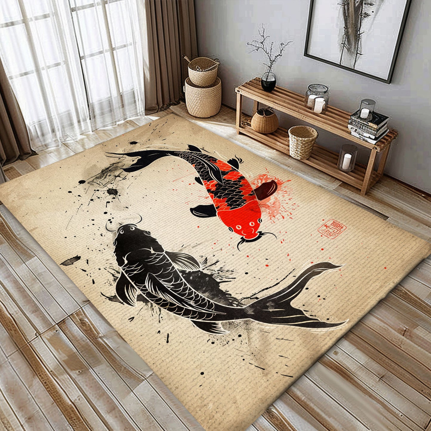 Elegant Koi Fish Area Rug for Bedrooms and Living Rooms - Thoughtful Gift for Koi Fish Enthusiasts, Koi Rugs, Koi Fish Rug Carpet for Koi Lovers Size 5x8, 4x6, 3x5, 2x3 FT Koi 76