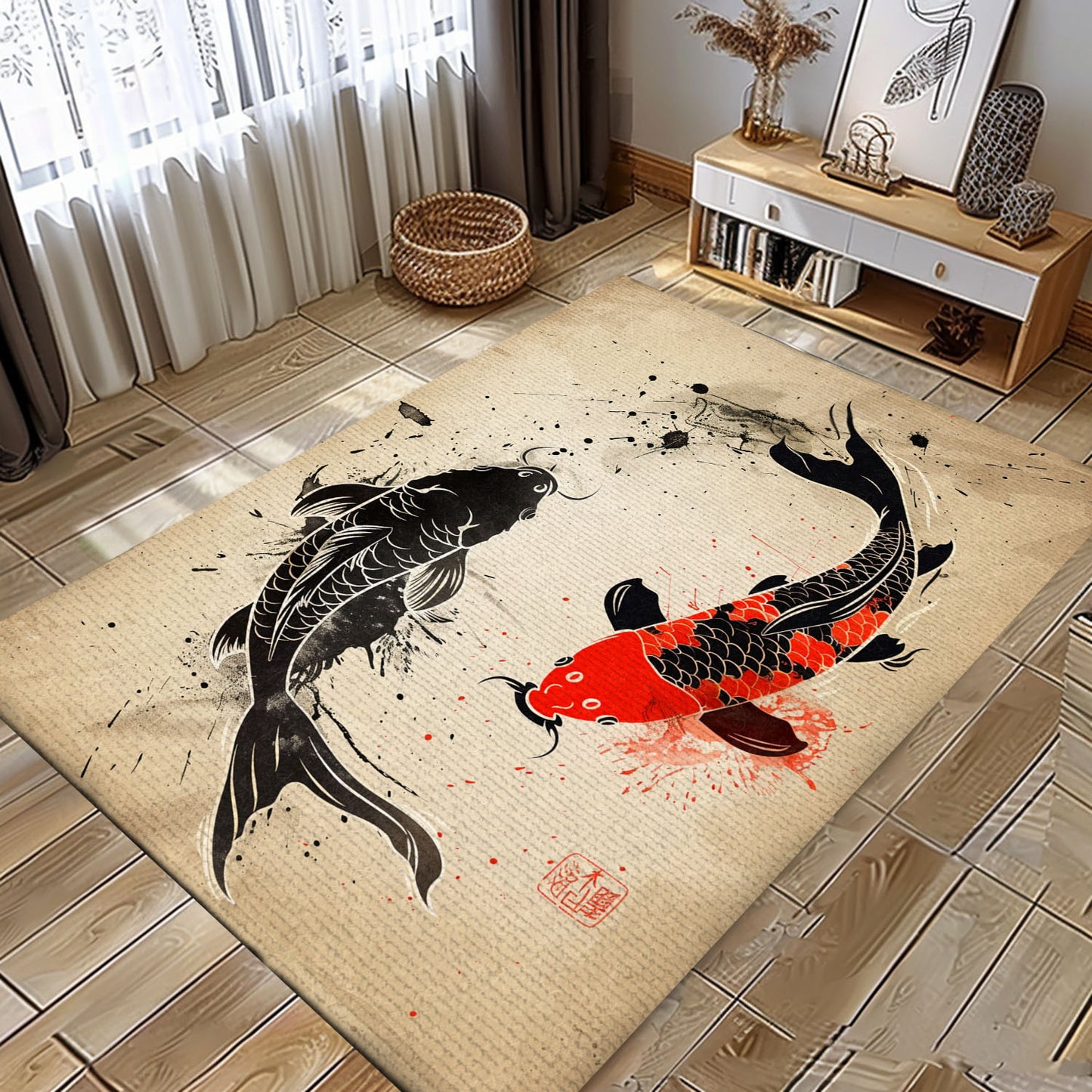 Elegant Koi Fish Area Rug for Bedrooms and Living Rooms - Thoughtful Gift for Koi Fish Enthusiasts, Koi Rugs, Koi Fish Rug Carpet for Koi Lovers Size 5x8, 4x6, 3x5, 2x3 FT Koi 76