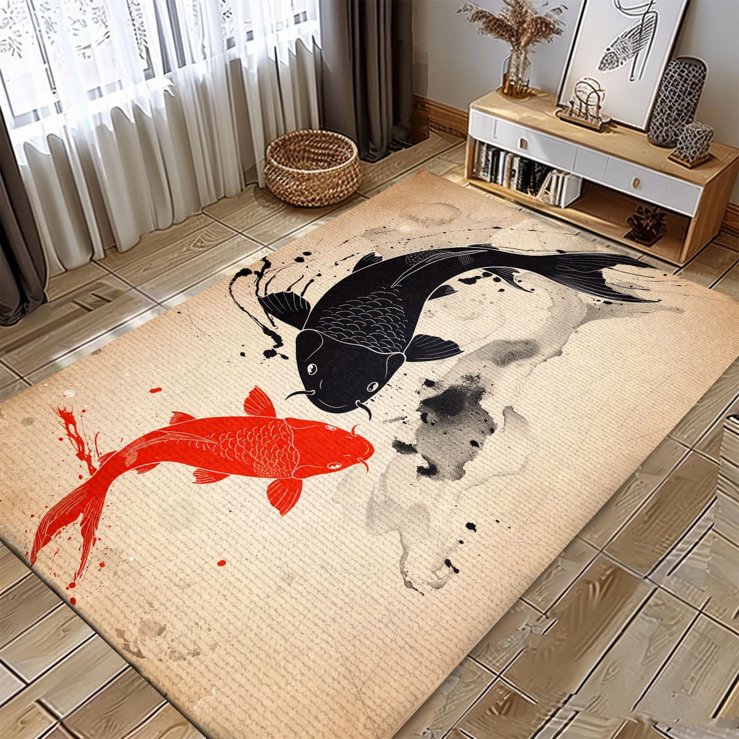 Luxurious Koi Fish Area Rug to Enhance Your Living Room or Bedroom - Thoughtful Gift for Koi Fish Enthusiasts, Koi Rugs, Koi Fish Rug Carpet for Koi Lovers Size 5x8, 4x6, 3x5, 2x3 FT Koi 65