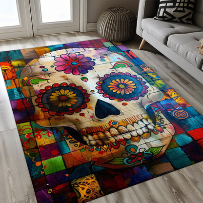 Personalized Colorful Mexican Sugar Skull Area Rug: Infuse Cultural Flair into Your Living Space, Skull Rug, Area Rugs 5x8, 4x6, 3x5 Size for Living Room Bedroom Home Decorative Skull K47