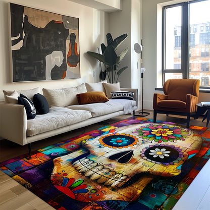 Make a Statement with Your Flooring: Batik Style Sugar Skull Rug, Skull Rug, Area Rugs 5x8, 4x6, 3x5 Size for Living Room Bedroom Home Decorative Skull K46