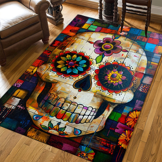 Symbolize Life and Remembrance in Your Home with a Mexican Dia de los Muertos Rug, Skull Rug, Area Rugs 5x8, 4x6, 3x5 Size for Living Room Bedroom Home Decorative Skull K45