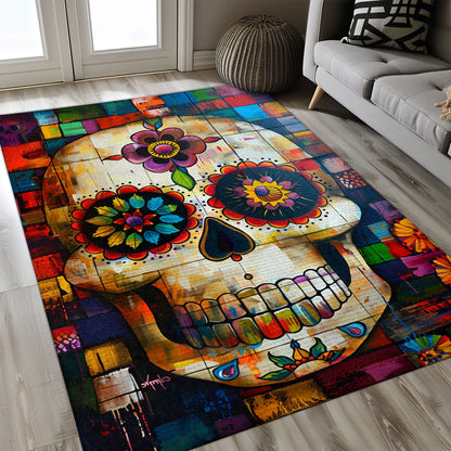 Symbolize Life and Remembrance in Your Home with a Mexican Dia de los Muertos Rug, Skull Rug, Area Rugs 5x8, 4x6, 3x5 Size for Living Room Bedroom Home Decorative Skull K45