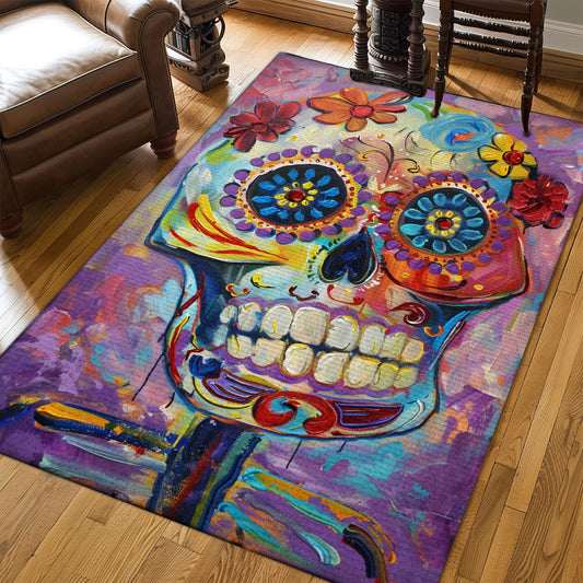 Celebrate Tradition in Style with a Day of the Dead Inspired Skull Area Rug, Skull Rug, Area Rugs 5x8, 4x6, 3x5 Size for Living Room Bedroom Home Decorative Skull K44