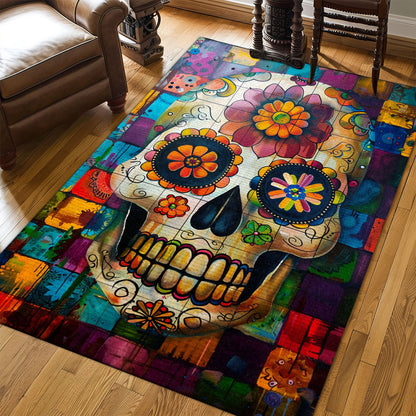 Unique Accent for Your Living Space: Batik Sugar Skull Design Rug, Skull Rug, Area Rugs 5x8, 4x6, 3x5 Size for Living Room Bedroom Home Decorative Skull K43