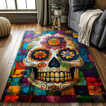 Unique Accent for Your Living Space: Batik Sugar Skull Design Rug, Skull Rug, Area Rugs 5x8, 4x6, 3x5 Size for Living Room Bedroom Home Decorative Skull K43