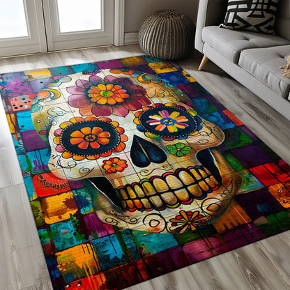 Unique Accent for Your Living Space: Batik Sugar Skull Design Rug, Skull Rug, Area Rugs 5x8, 4x6, 3x5 Size for Living Room Bedroom Home Decorative Skull K43