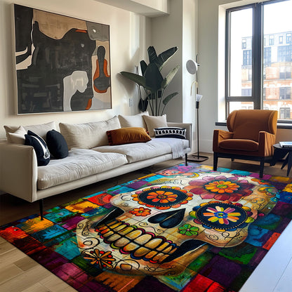 Unique Accent for Your Living Space: Batik Sugar Skull Design Rug, Skull Rug, Area Rugs 5x8, 4x6, 3x5 Size for Living Room Bedroom Home Decorative Skull K43