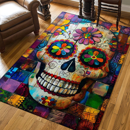 Add Festive Charm to Your Home with Colorful Day of the Dead Skulls Rug, Skull Rug, Area Rugs 5x8, 4x6, 3x5 Size for Living Room Bedroom Home Decorative Skull K42