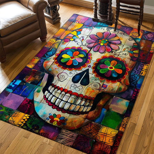 Add Festive Charm to Your Home with Colorful Day of the Dead Skulls Rug, Skull Rug, Area Rugs 5x8, 4x6, 3x5 Size for Living Room Bedroom Home Decorative Skull K42