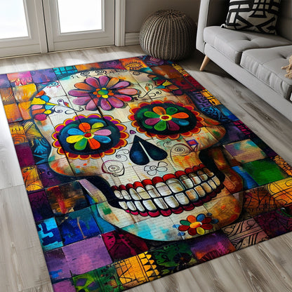 Add Festive Charm to Your Home with Colorful Day of the Dead Skulls Rug, Skull Rug, Area Rugs 5x8, 4x6, 3x5 Size for Living Room Bedroom Home Decorative Skull K42