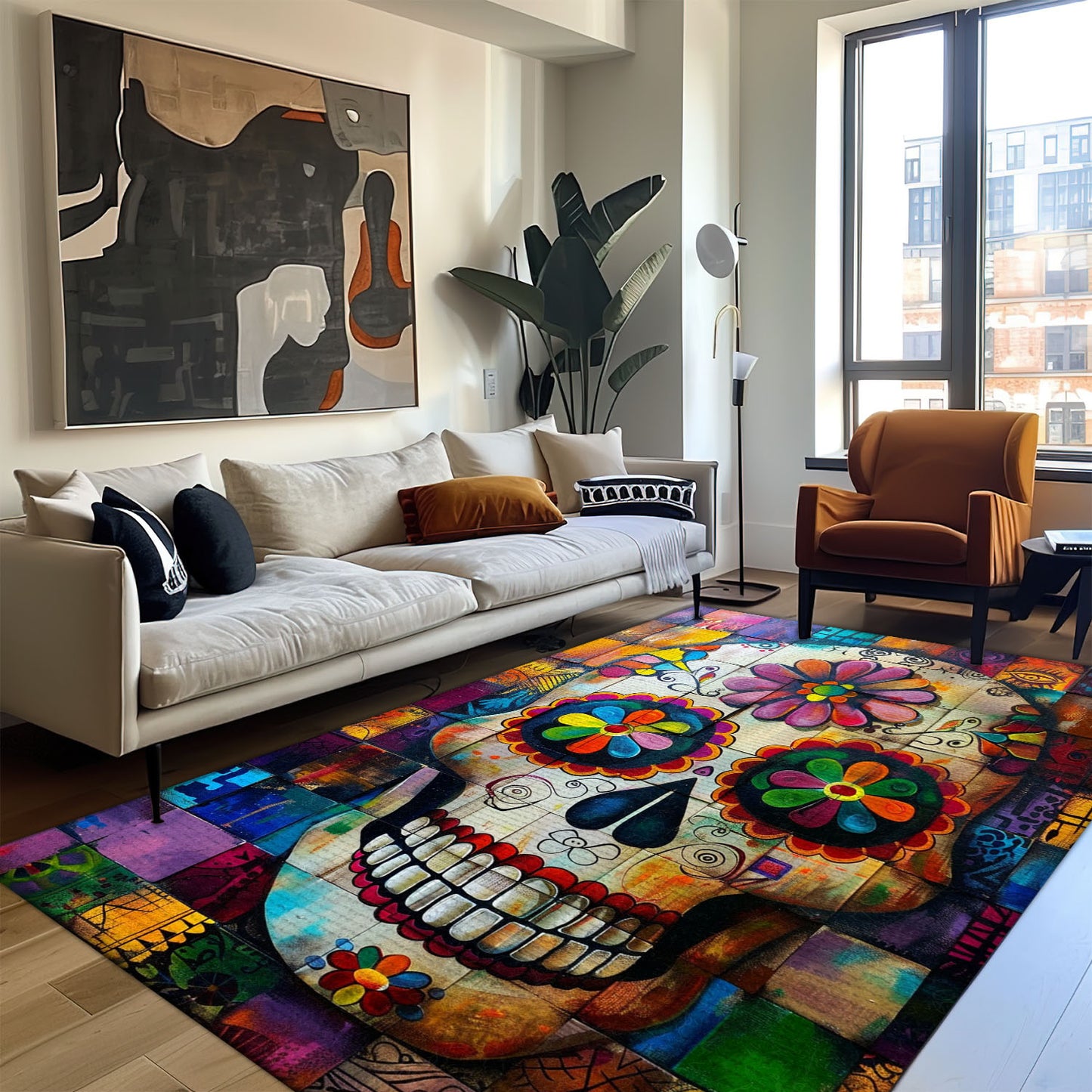 Add Festive Charm to Your Home with Colorful Day of the Dead Skulls Rug, Skull Rug, Area Rugs 5x8, 4x6, 3x5 Size for Living Room Bedroom Home Decorative Skull K42