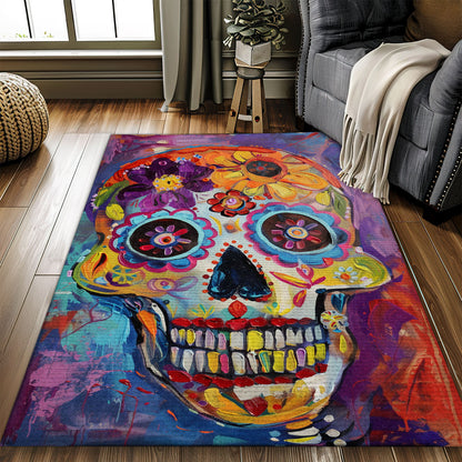 Express Your Artistic Side with a Sugar Skull Rose with Handbone Patterned Rug, Skull Rug, Area Rugs 5x8, 4x6, 3x5 Size for Living Room Bedroom Home Decorative Skull K40