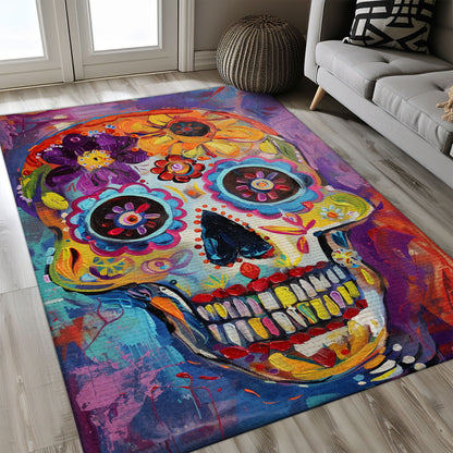 Express Your Artistic Side with a Sugar Skull Rose with Handbone Patterned Rug, Skull Rug, Area Rugs 5x8, 4x6, 3x5 Size for Living Room Bedroom Home Decorative Skull K40