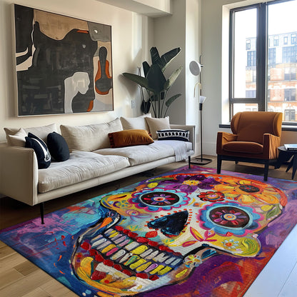 Express Your Artistic Side with a Sugar Skull Rose with Handbone Patterned Rug, Skull Rug, Area Rugs 5x8, 4x6, 3x5 Size for Living Room Bedroom Home Decorative Skull K40