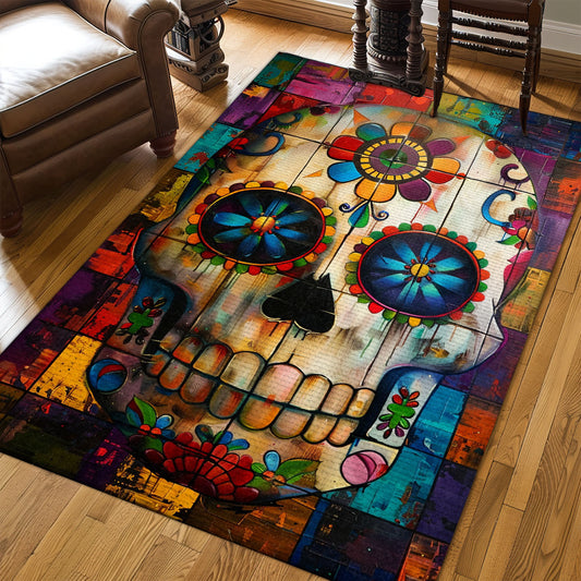 Make Your Floors Pop with Color: Skull and Floral Print Area Rug, Skull Rug, Area Rugs 5x8, 4x6, 3x5 Size for Living Room Bedroom Home Decorative Skull K38