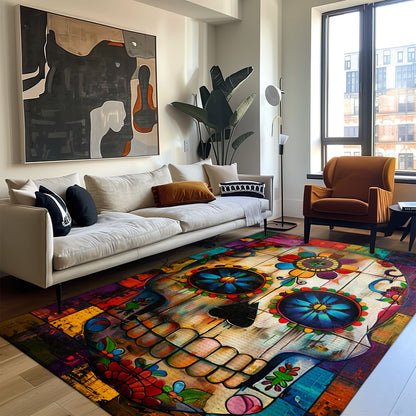 Make Your Floors Pop with Color: Skull and Floral Print Area Rug, Skull Rug, Area Rugs 5x8, 4x6, 3x5 Size for Living Room Bedroom Home Decorative Skull K38