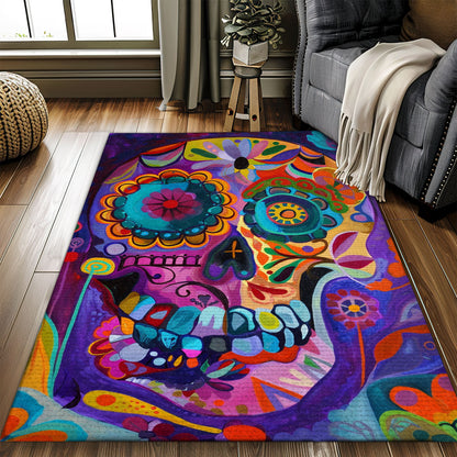 Create a Bold Look in Your Home with a Handbone and Rose Sugar Skull Theme Rug, Skull Rug, Area Rugs 5x8, 4x6, 3x5 Size for Living Room Bedroom Home Decorative Skull K37