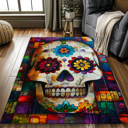 Bring Festive Vibes to Your Living Room with a Mexican Dia de los Muertos Rug, Skull Rug, Area Rugs 5x8, 4x6, 3x5 Size for Living Room Bedroom Home Decorative Skull K35