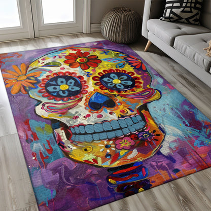 Enhance Your Floors with Drama: Sugar Skull Rose with Handbone Design Carpet, Skull Rug, Area Rugs 5x8, 4x6, 3x5 Size for Living Room Bedroom Home Decorative Skull K34