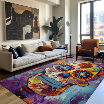 Enhance Your Floors with Drama: Sugar Skull Rose with Handbone Design Carpet, Skull Rug, Area Rugs 5x8, 4x6, 3x5 Size for Living Room Bedroom Home Decorative Skull K34